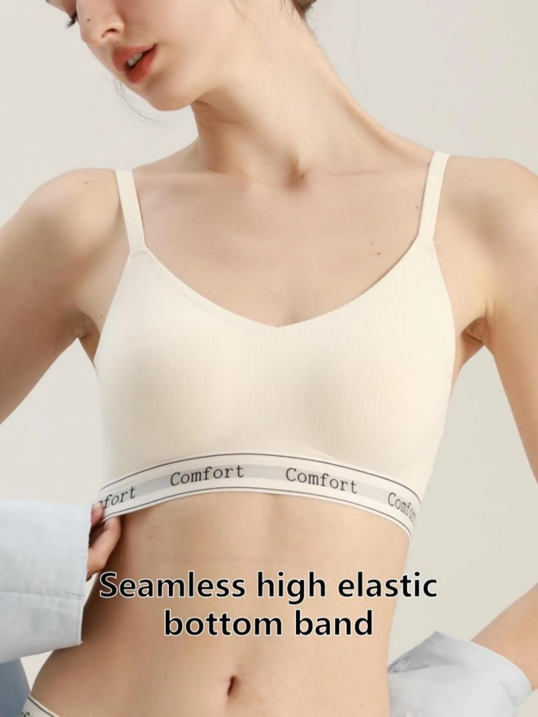 1 Piece, All-Season High-Quality Fashionable Sports Bra with Adjustable Thin Straps, Large U-Shaped Back, Seamless, Wireless, Lightweight, Skin-Friendly, Soft, Breathable, Comfortable, Supportive, Ribbed Fabric with Lettered