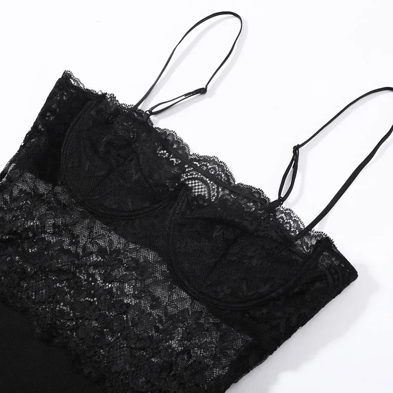 Lace Patchwork Women Slip Dress Sexy Sleeveless Spaghetti Strap See Through Slim Fitting Female Dress Summer Party For Lady 2026