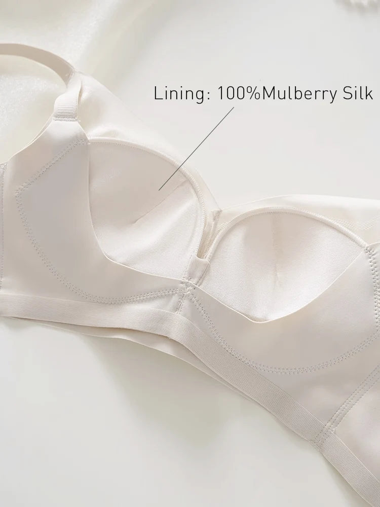 SuyaDream,Women Silk Bras, 100%Silk Lining, Wire Free, Lace Padded Bra, 2024 New Intimates, Black, Beige