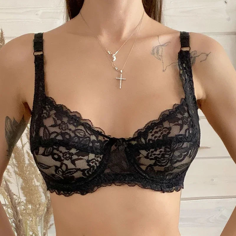 Women Sexy Lace Thin Bras Plus Size Push Up Bralette Hollow Out Lingerie Embroidery Bra Brassiere Female Underwired Underwear