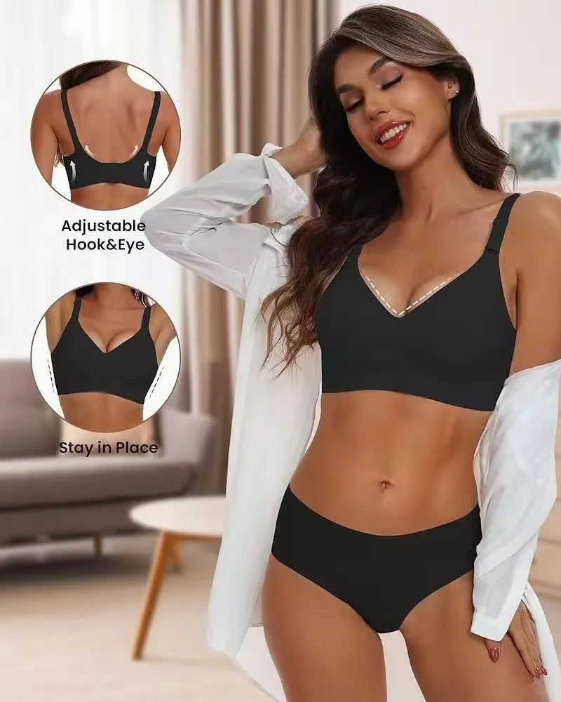 Women's Wireless Push-Up Bra Comfortable No-Wire Full Support Seamless Lift Bralette for Everyday T-Shirt Style