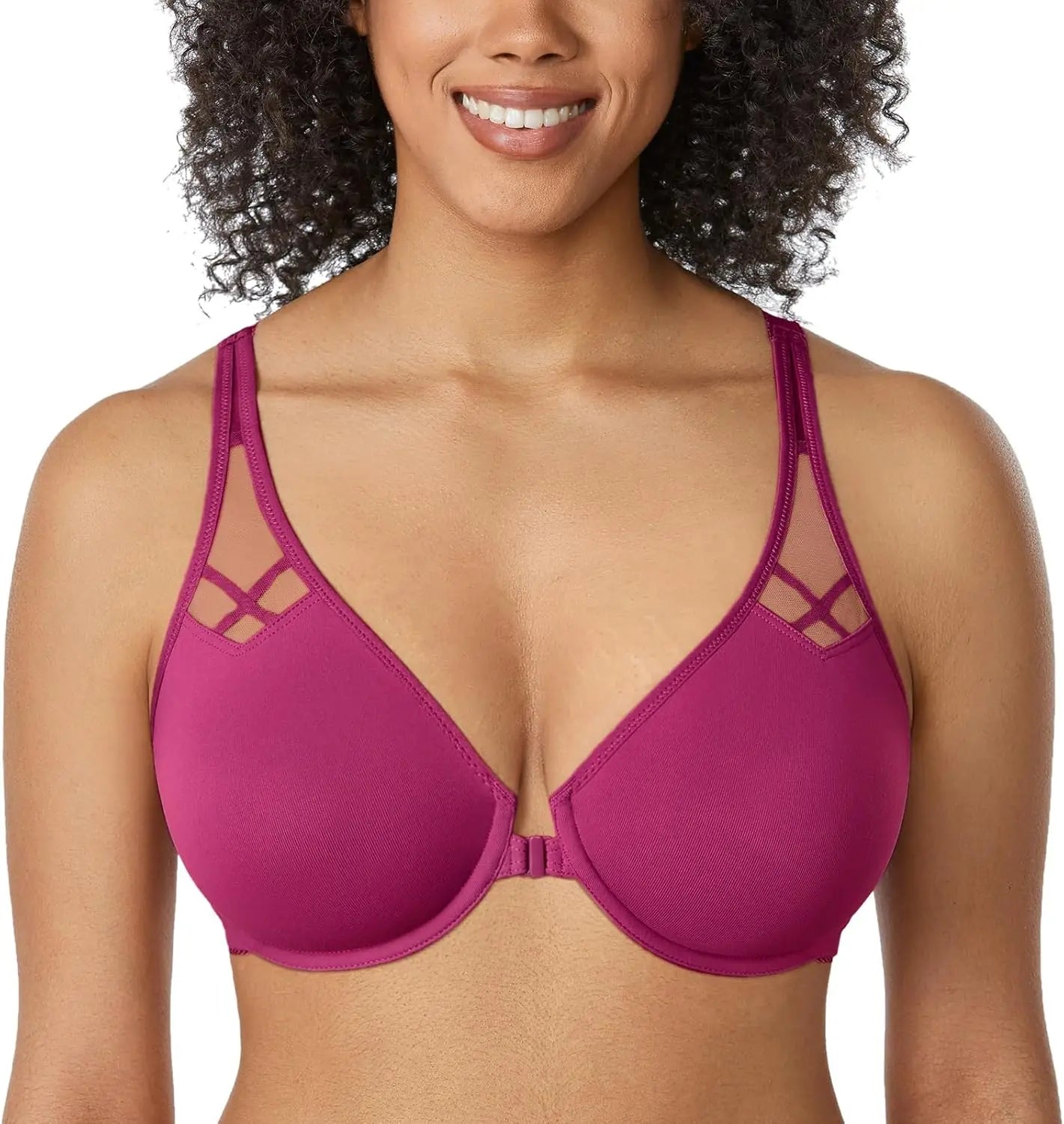 DELIMIRA Women's Front Closure Racerback Bras Plus Size Full Coverage Supportive Underwire Plunge Unlined Bra Underwear