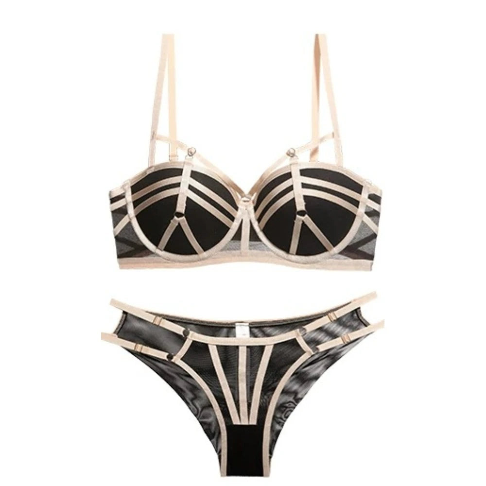 Push Up Bra Set French Lace Small Bust Balconette Soft Underwire Natural Lift Anti Sag Strappy Back Lingerie Daily Wear Comfort