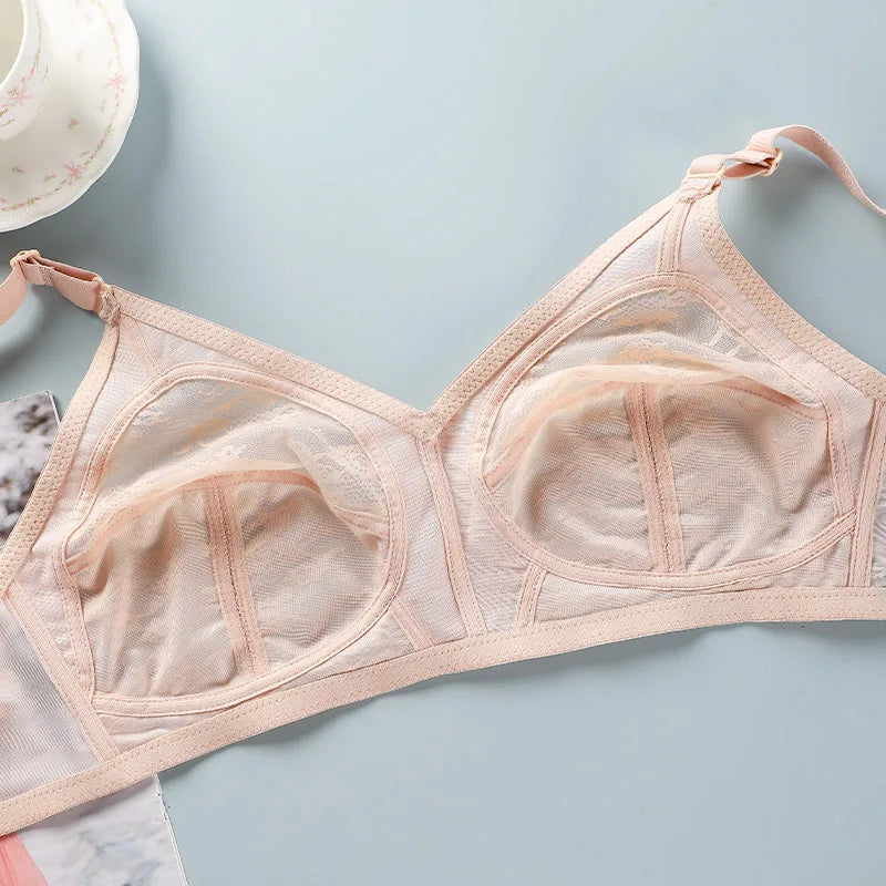 Women's Bra Lace Large Cup Ultra-thin No Sponge Transparent Push up Bras Wireless Sexy Underwear 34-46C Cup Bras