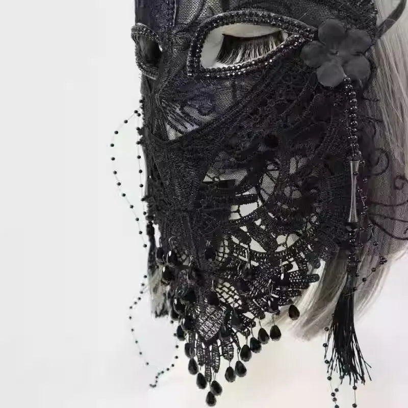 Beauty Mysterious Full Face Black Lace Veil Mask, Holiday Birthday Singing Party Internet Celebrity Dance Adult Mask