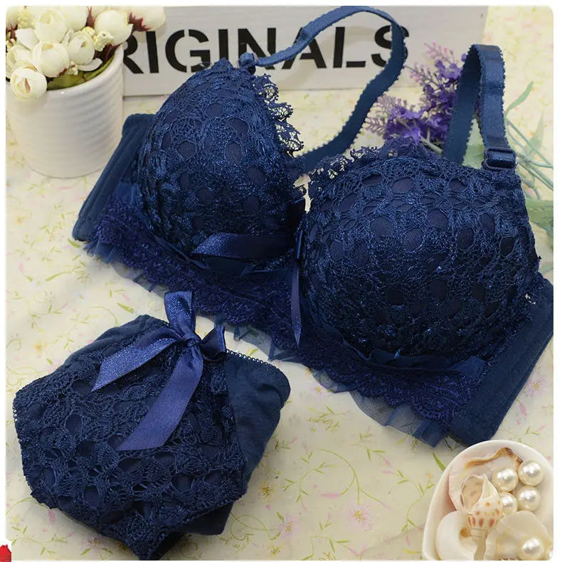 Push-up Bra and Panty Sets  Beauty Back Sexy Women's Underwear Set Lace Female Brassiere Embroidery Lingerie Set