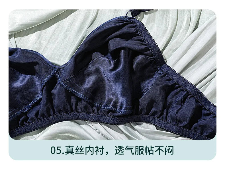 Underwire Bra for Big Breast Female 100% Mulberry Silk Double-sided Silk Without Sponge and Steel Ring Ultra-thin Bra