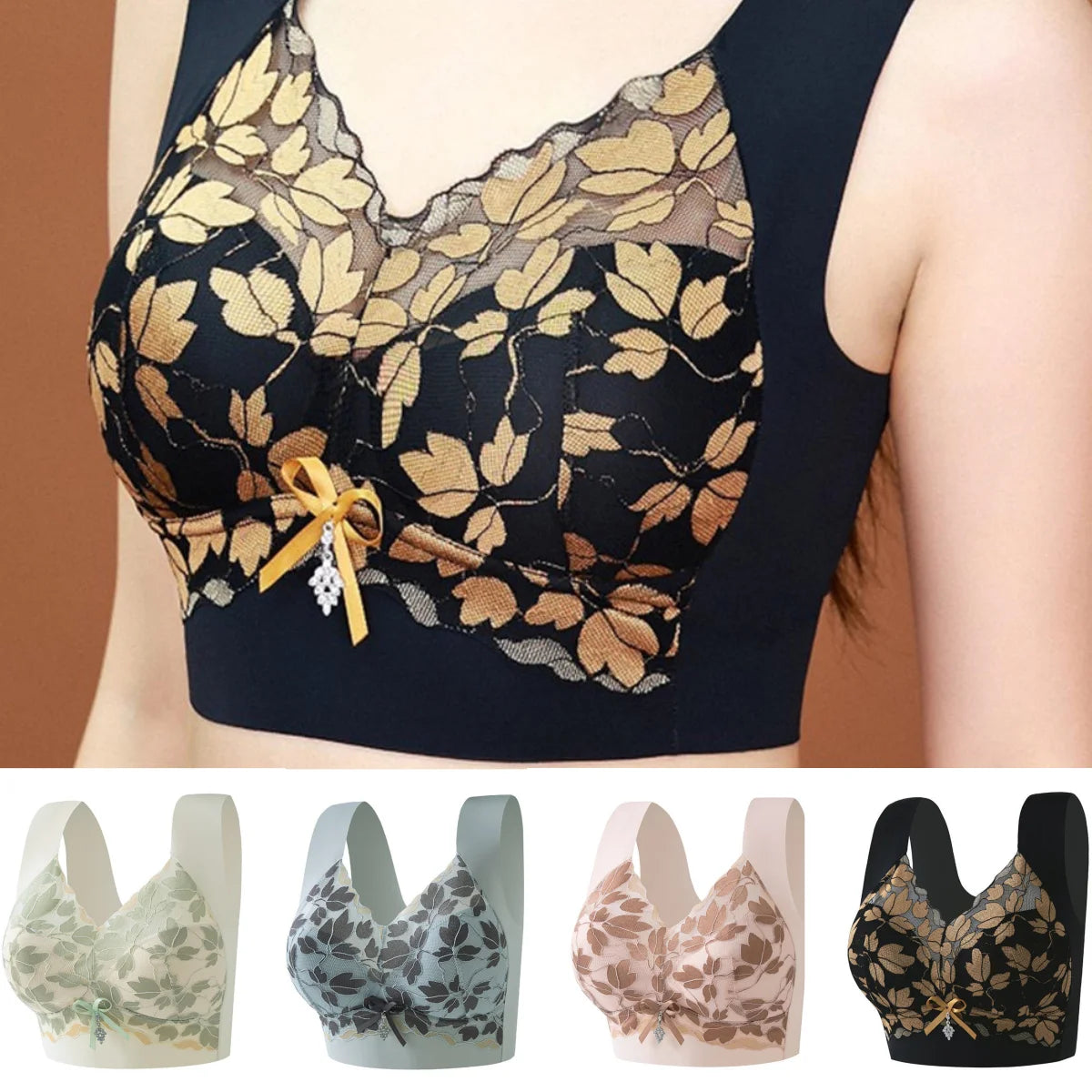 Women's Seamless Bras Lace Sexy Lingerie Bra Anti-Sagging Large Size Underwear Comfortable Breathable Non Steel Ring Vest Bra