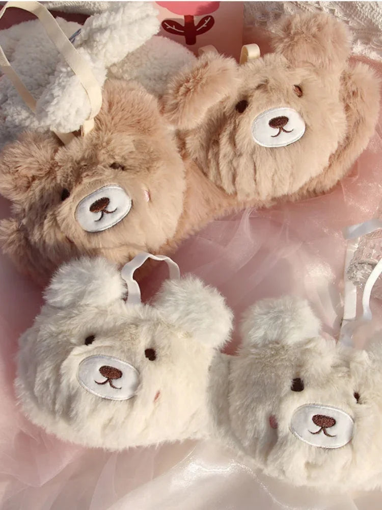 A Cute Japanese-style Plush Winter Bra with A Rabbit and A Bear, and No Underwire