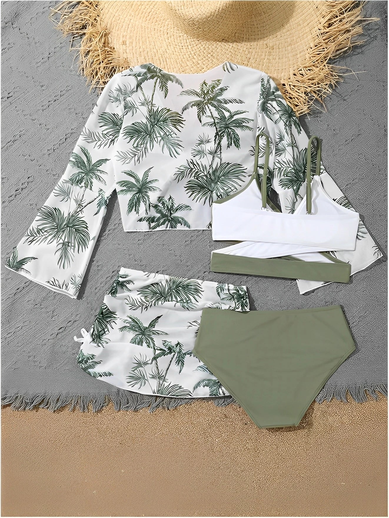 4 Pieces Bikini Top & Skirt 2026 Girls Swimsuit Kids High Waist Swimwear Children Bathers Bathing Swimming Swim Suit Beachwear