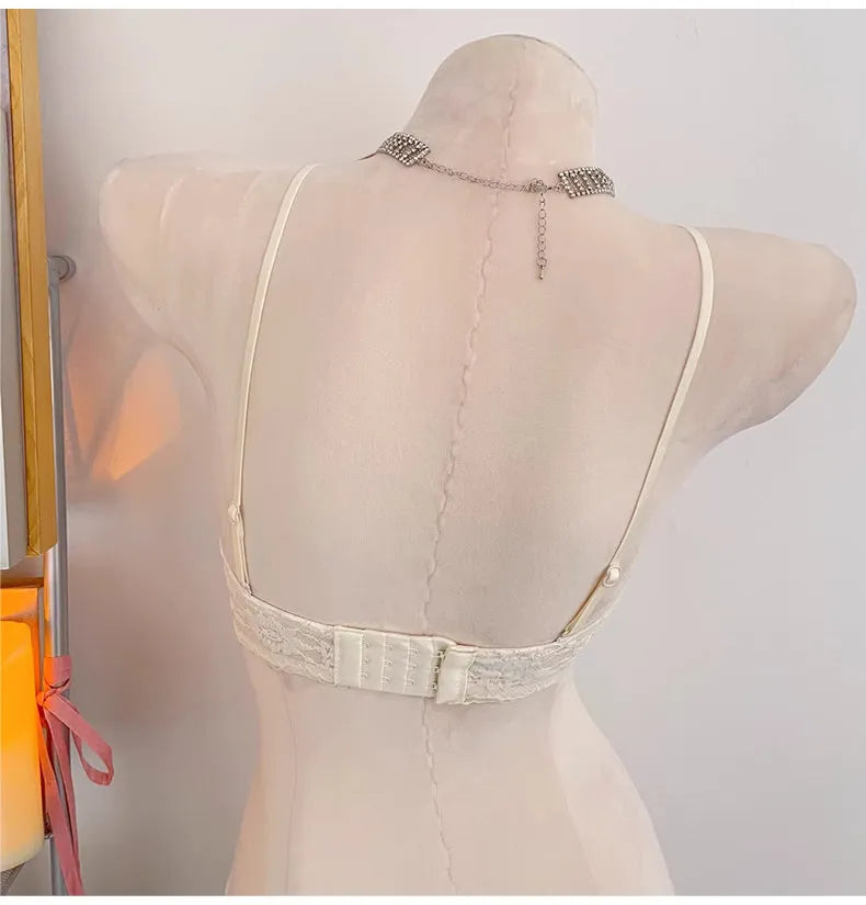 Lace Halter Backless Bra Push Up Small Bust Sexy Pure Desire Back Beauty Women Young Girl Fashion Intimates Underwear New Trend