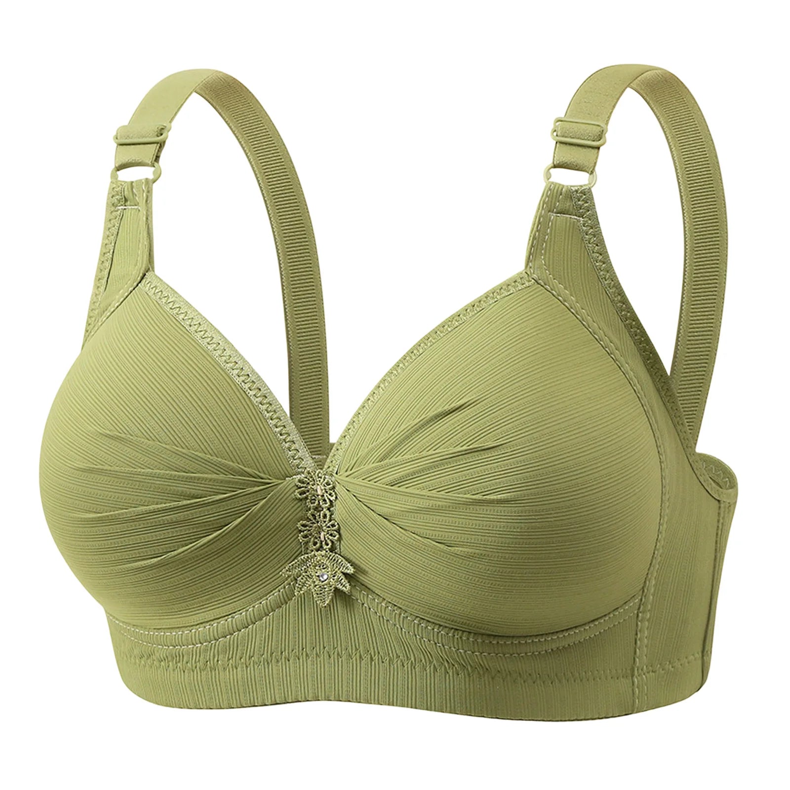 Elegant Skin Tone Textured Bra Chic Wireless Full Coverage Underwear Stylish Push Up Rhinestone Detail Lingerie Women