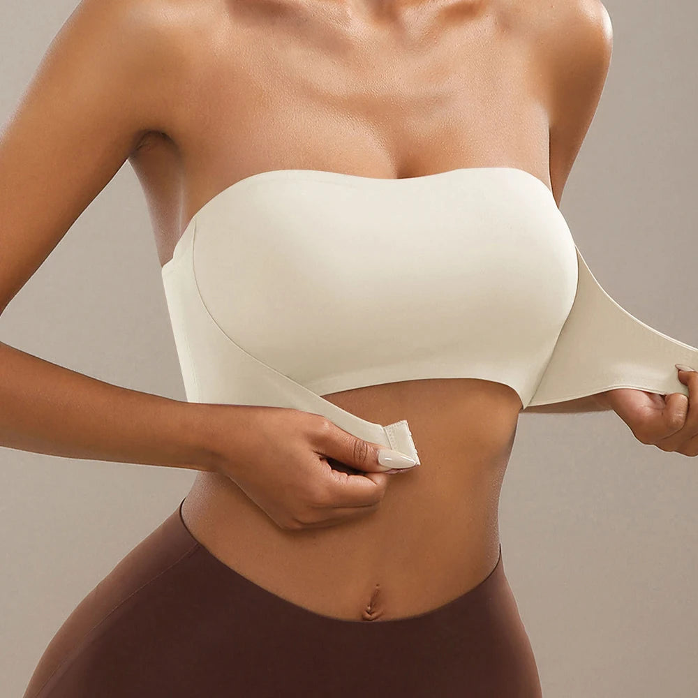 Women's Strapless Push Up Bra Sexy Seamless No Padding Front Button Bra Comfortable Smooth Backless Non Slip Unlied Brassiere