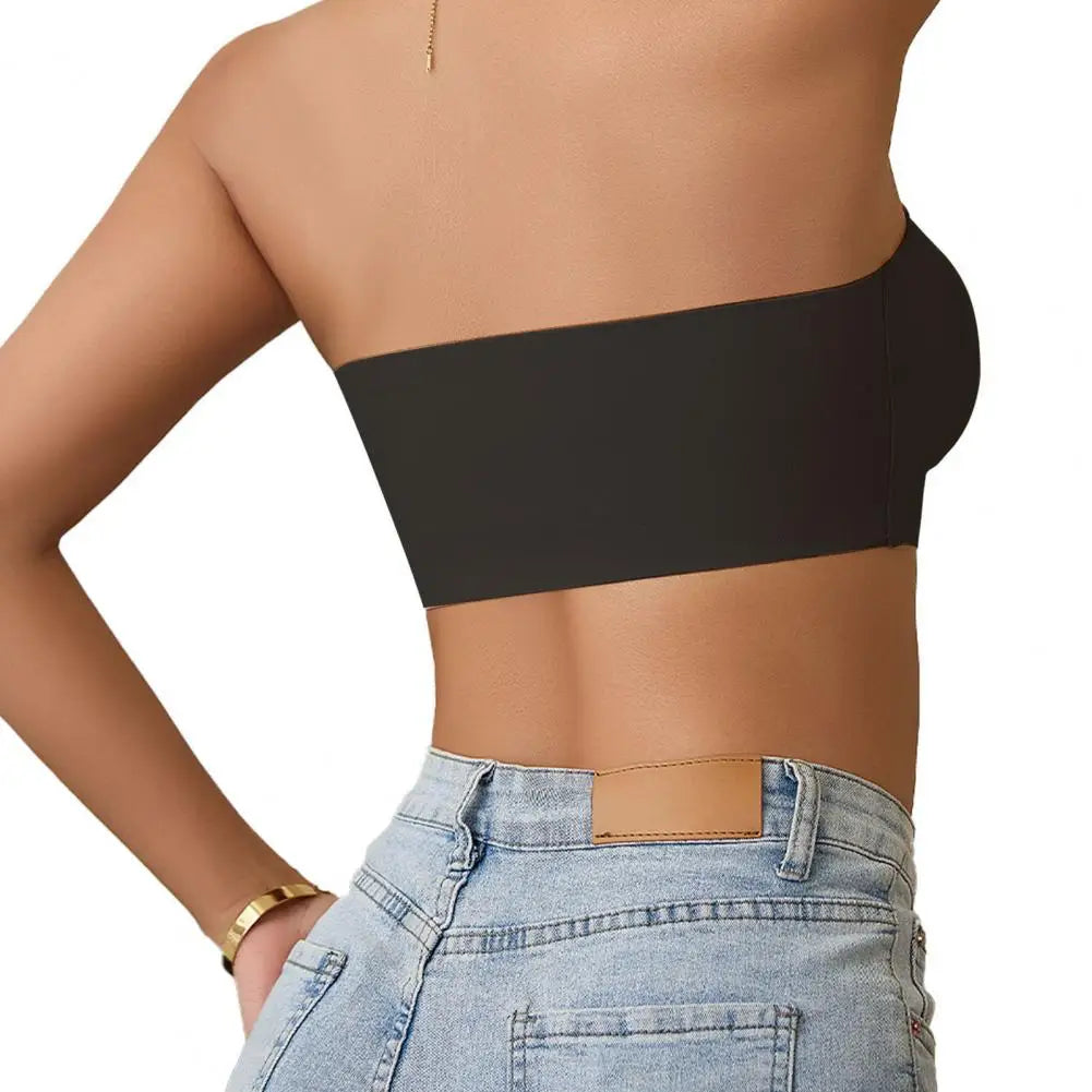 FrontWomens Strapless Bra Bandeau Closure Strapless Bra for Women Non-Slip Wireless Bandeau Bra Seamless Padded Tube Top