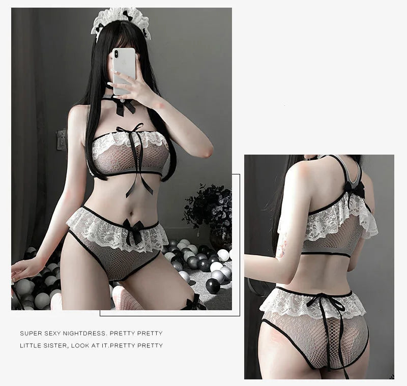 Babydolls Sex lingerie Cream Sweetheart Split Mesh Skirt Cute Set sexy game sexy dress hot sexy ladies outfit sexy costume trend