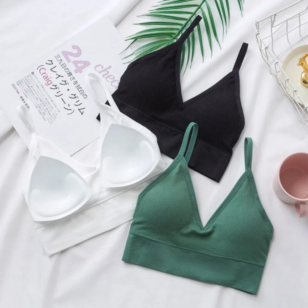 4 Pcs Women's Comfortable Wire-Free Bras Comfortable Seamless Wireless Stretch Sports Bra Yoga Bras with Removable Bra Pads