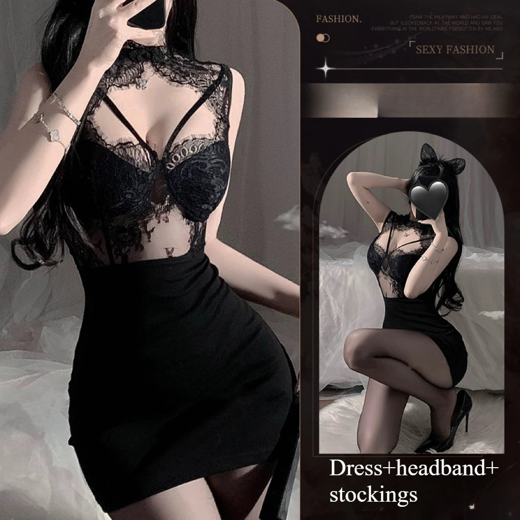 Erotic Lingerie 2025 New Sexy Pure Desire Lace Uniform Temptation Suit Flirting Hot Bed Passion Women Sleepwear Skirt Silk Satin