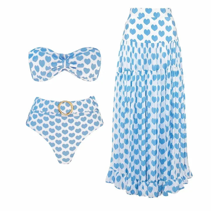 Two-Piece Swimsuit with Skirt Sexy Bikini Set with Cover-U One-Piece Swimwear Women’s Beachwear Vacation Outfit Swim Dress