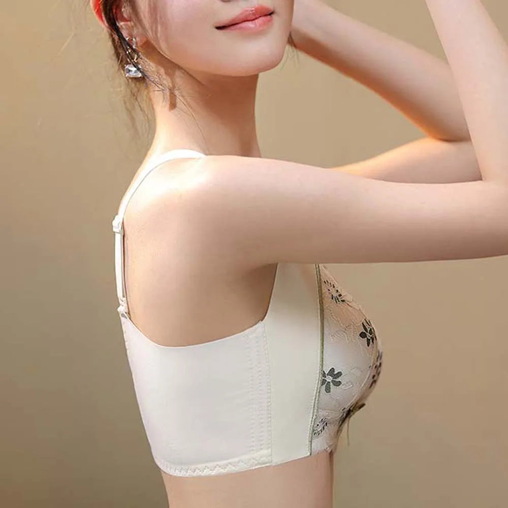 Gathered Breasts Wireless Deep V Bra Shockproof Close-fitting Brassiere for Women Anti-sagging Lingerie Seamless Lace Bras Girls