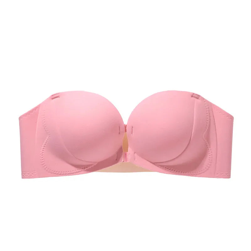 Strapless Bra  Sexy Front Fastening Non-Slip Invisible Backless Push-Up Bra Padded Add 2 Cups Lift Bralette for Wedding Party
