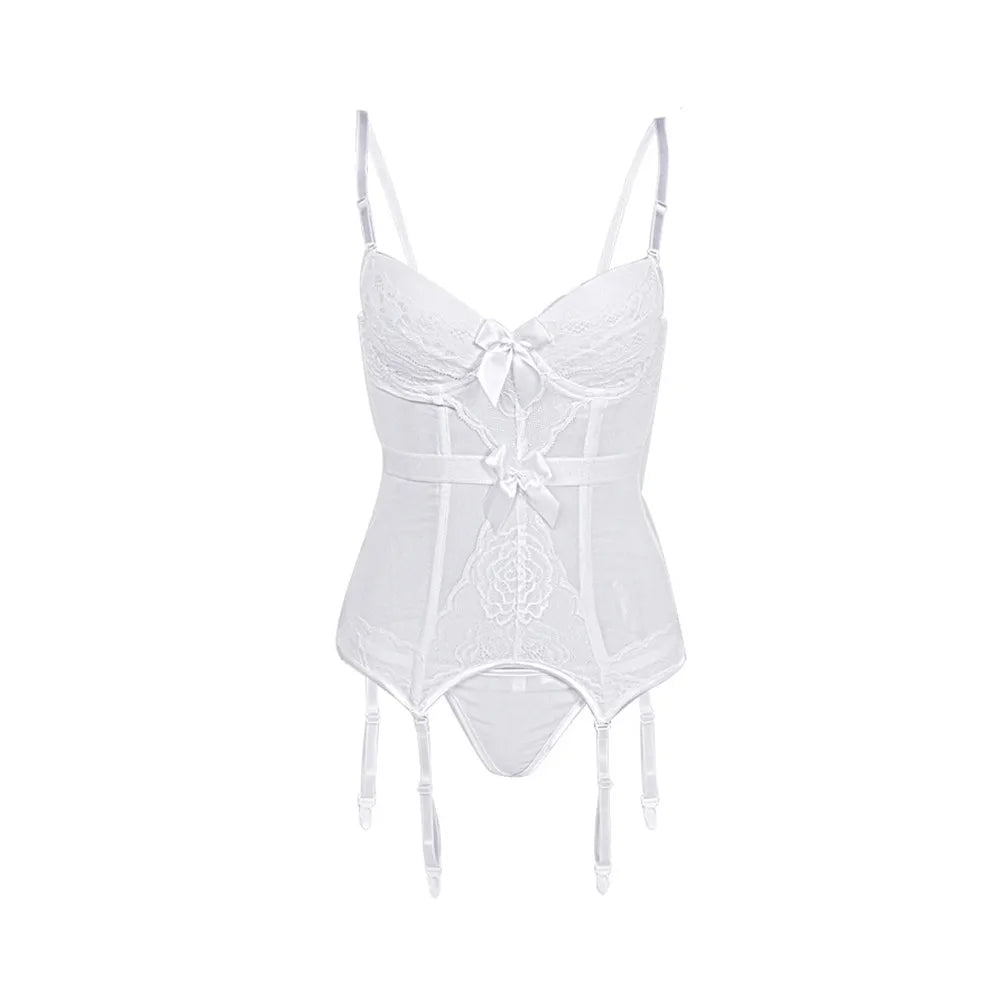 Women Sexy Lingerie Corsets Erotic Korse Transparent Lace Mesh Corset Top Underwear Slim Waist Bustier Push Up Corselet