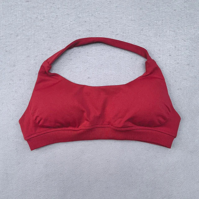 Sports Bra for Women Seamless Halter Neck Strap Bra Sexy Open Back Padded Yoga Top Bra Medium Support Gym Crop Top
