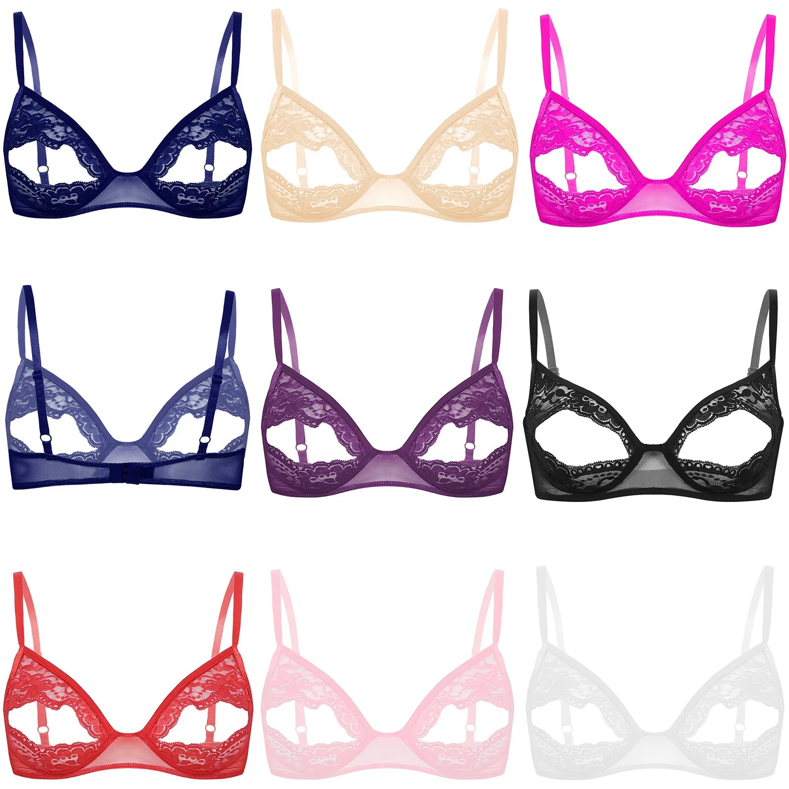 Women Nipple Exposed Bra Sexy Open Cup Lace Lingerie Exotic Brassiere Nightclub See-through Bralette Wire-free Unlined Bra Top