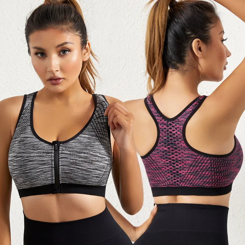 Women Sports Bra Front Zipper Sports Bra Breathable Shock-proof Underwear High Impact Yoga Bra Running Fitness Workout Tank Tops