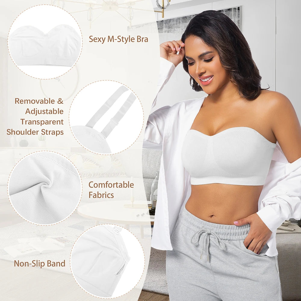 Strapless Invisible M-shaped Bra Solid For Women Summer New Non-slip Sexy Push-up Comfortable Underwear For Dress Brasieres
