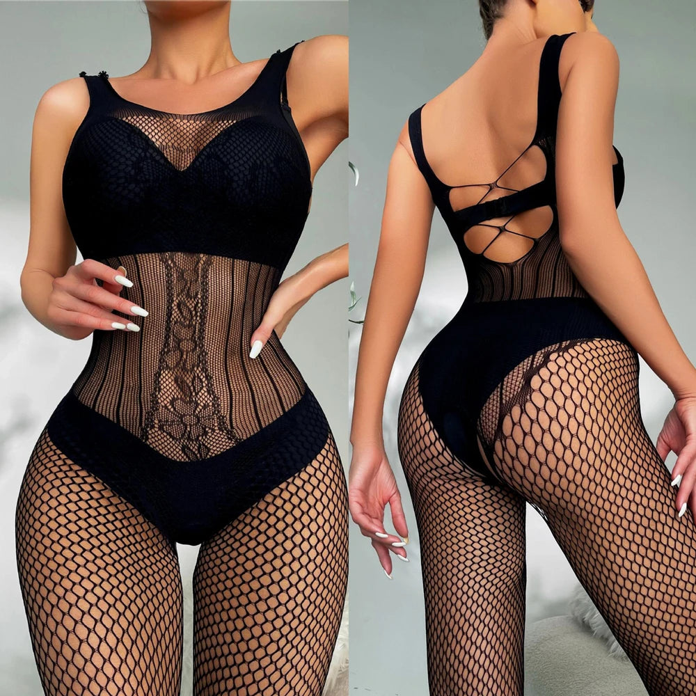 Lingerie Bodysuit White Sexy Open Crotch Bodystocking Erotic Fishnets Body Stocking Underwear Outfits Woman Jumpersuits Costumes