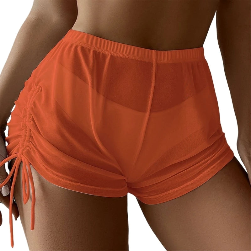 Womens Swim Shorts Solid Color Bikinis Bottom Girls Drawstring Swimsuit Bottom Highs Waist Swim Shorts for Beachwears
