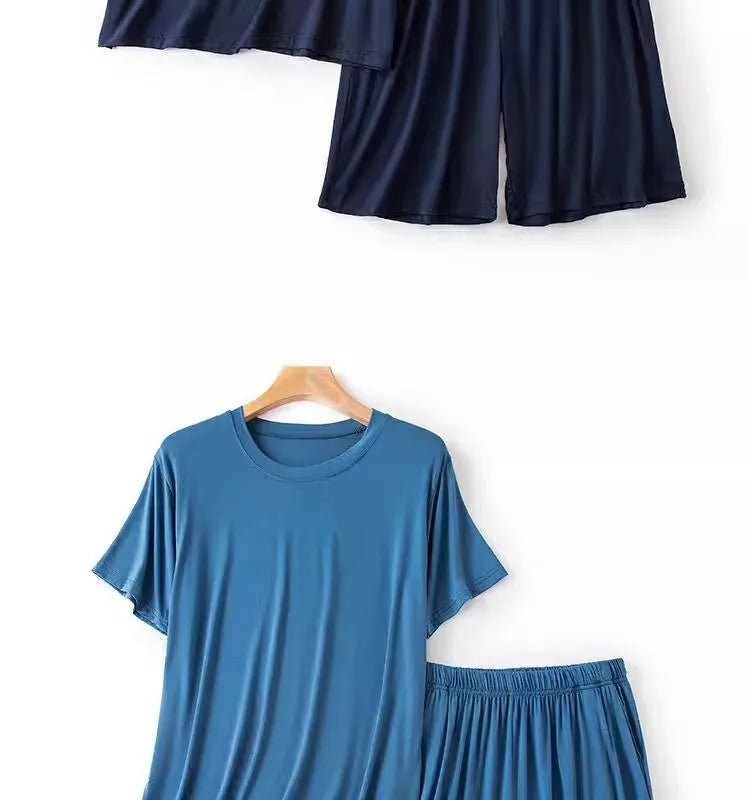 Modal Pajama Set Men's Round Neck Pajama Set for Summer Casual Wear Solid Color Loose Short Sleeved Shorts Two-piece Set Male