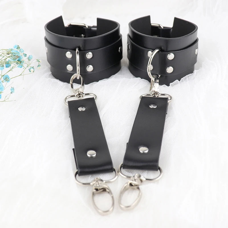 Women Sexy Body Lingerie PU Leather Harness Erotic Costumes BDSM Bondage Garter Belt Crotchless Baby Doll Dress Porno Underwear