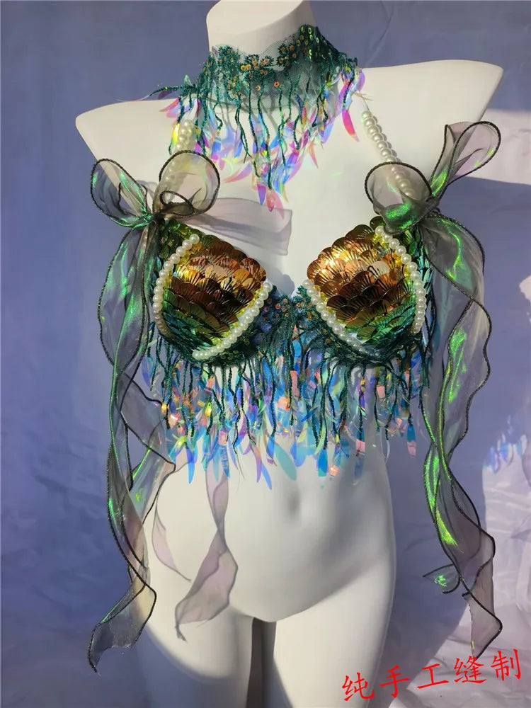 Super Beautiful Mermaid Bikini Sequin Bra Summer Swimming Free Diving Cosplay Mermaid Bra Oceanarium Bar Performance Clothing
