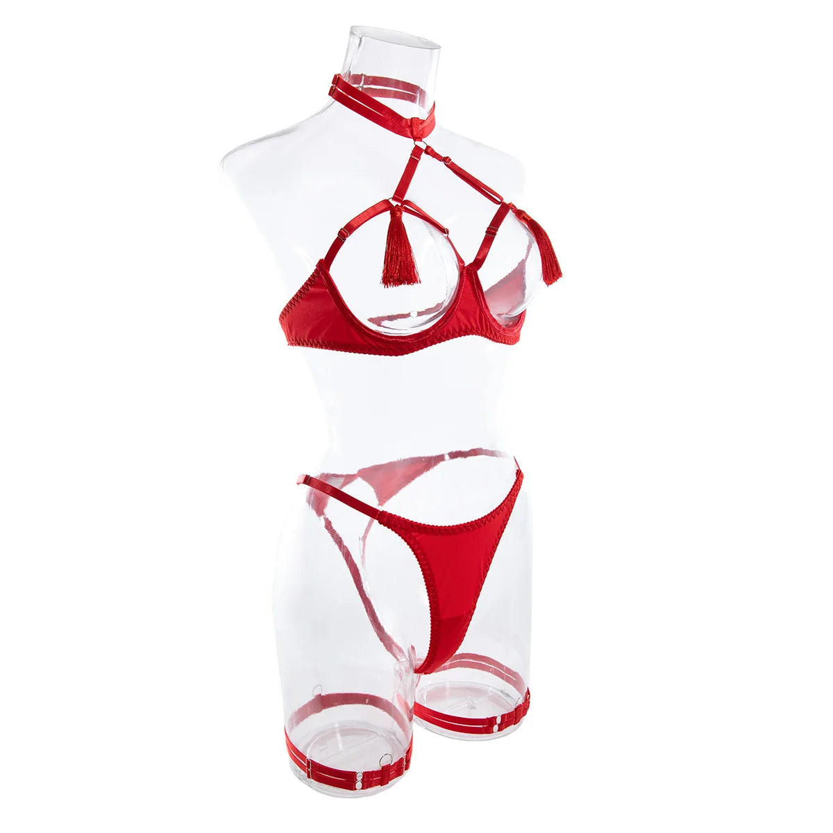 Tassel Lingerie Set Women Halter Cut Out Sexy Intimate Naked Crotchless Panties Exotic Sets Open Bra Back Open Brief Kit