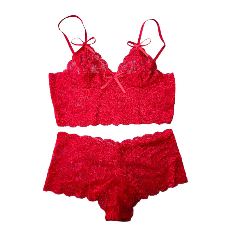 Sexy Women Lingerie Set Thin Lace Flower Printed Underwear Suit Female Adjustable Shoulder Strap Triangle Cup Bralettle NEW