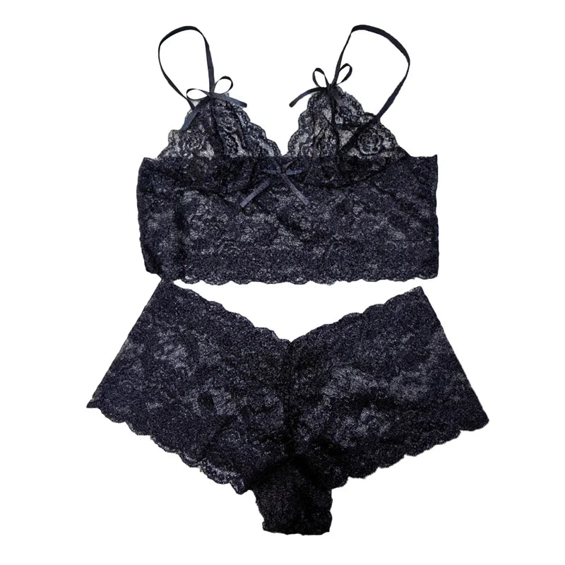 Sexy Women Lingerie Set Thin Lace Flower Printed Underwear Suit Female Adjustable Shoulder Strap Triangle Cup Bralettle NEW
