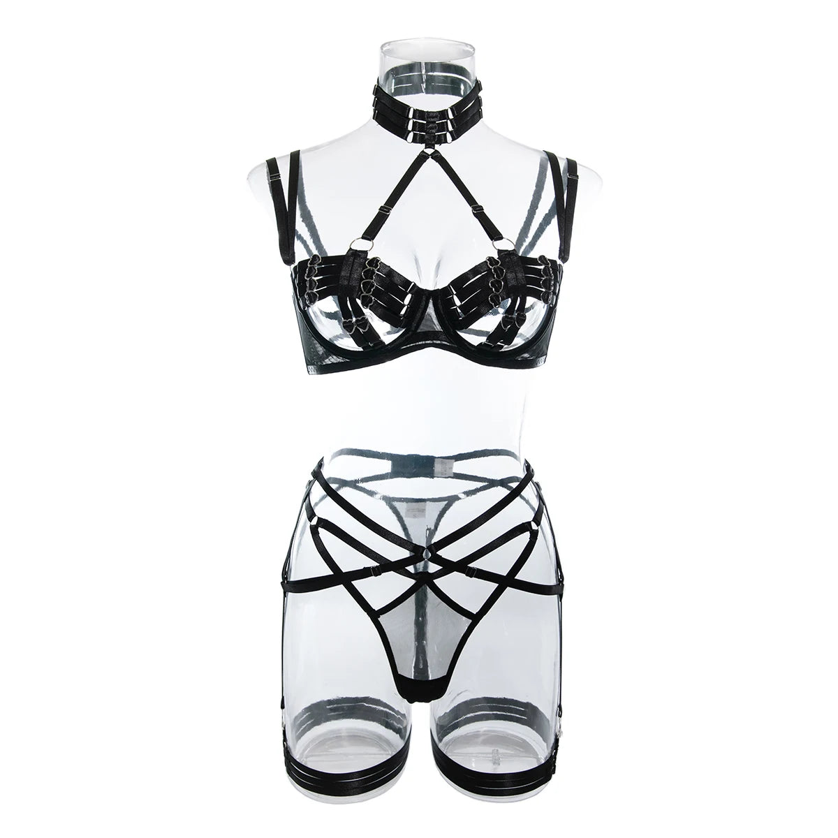 Yimunancy Bandage Lingerie Set Women Black Sensual Halter Bra + Brief Underwear Sexy Erotic Set
