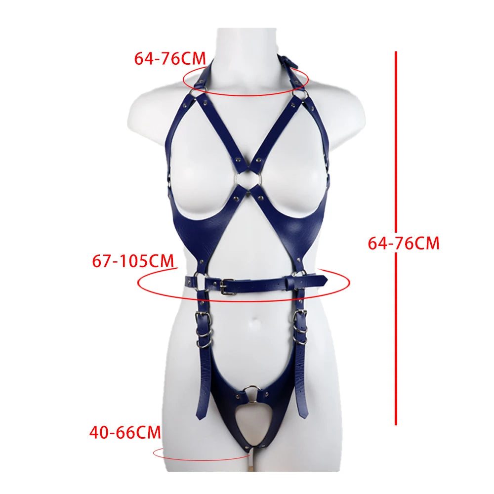 PU Leather Erotic Lingerie Sexy Garter Intimate Women's Harness Bra Gothic Clothes Halter Underwear Rave Fetish Stocking Belts