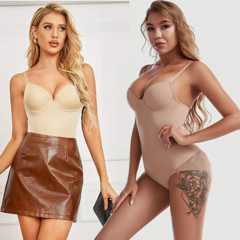 Shapewear Bodysuit for Women Slimming Body Shaper Waist Trainer Sexy V Neck Underwire Bra Jumpsuit Tummy Control Smooth Bodywear