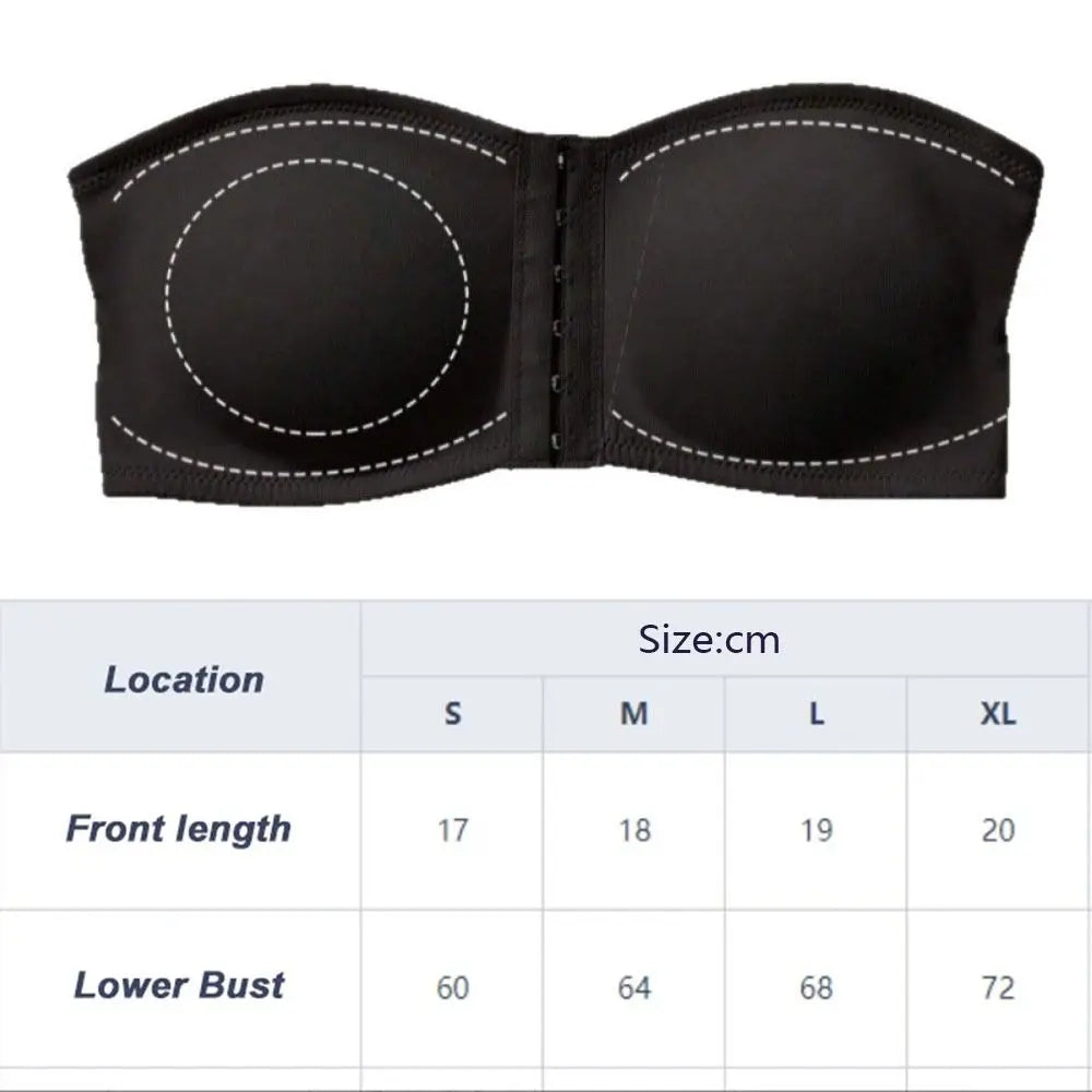 Strapless Front Button Bandeau Invisible Soft Cushion Tube Top Removable Padded No Underwire Wireless Bralette for Women