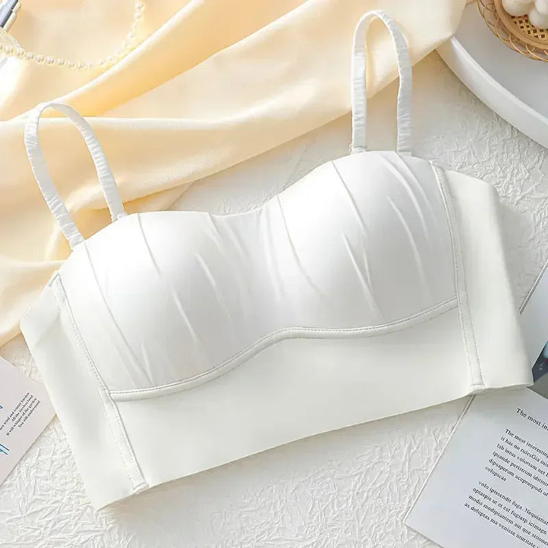 Sexy Push Up Bras French Pleated Bra New Detachable Ringless Thin Gather Bra Without Underwire Seamless Underwear for Women New