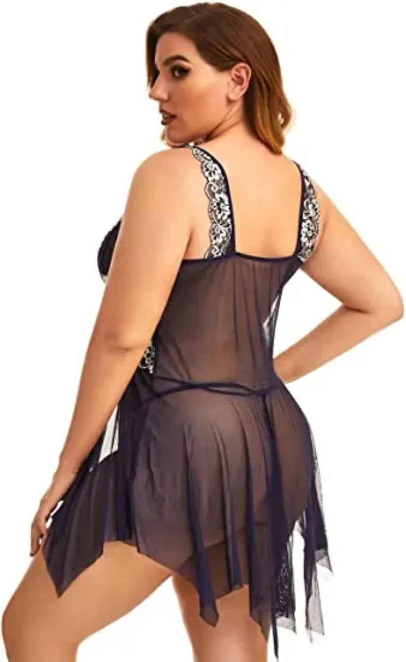 Plus Size Babydoll for Women Open Front Lingerie Sleepwear Lace See Through V Neck Nightgown Sexy Nightdress Maternity Negligee