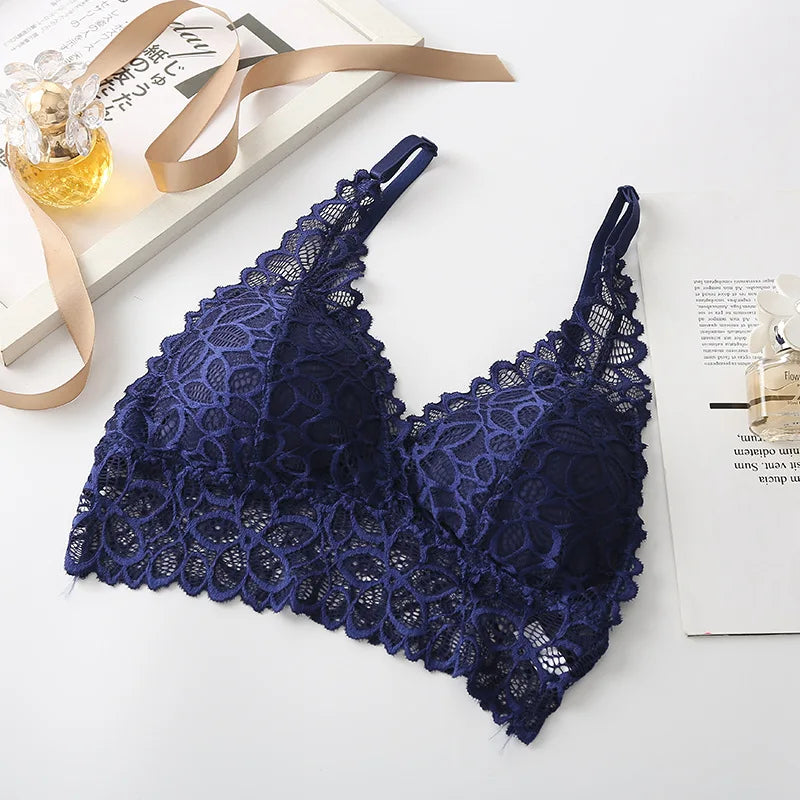 Lace Bralettes V-neck Non-wire Bras For Women Push-Up Bra Comfort Underwear Female Sexy Lingerie Padded Solid Color Brassiere