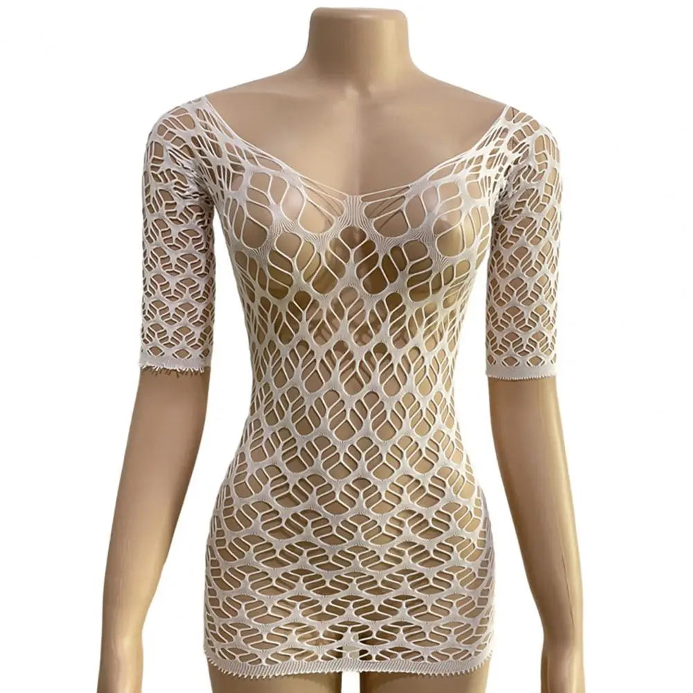 Women Swim Cover-up Swimsuit Cover Up Sexy Hollow Out Beach Cover-up Dress for Women Slim Fit V Neck Backless Bikini Mini Dress