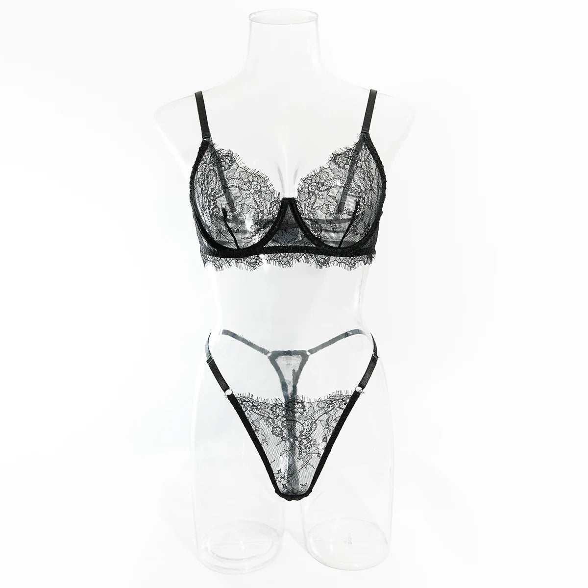 Erotic Lingerie Bra and Panties Set Basic Sexy Sheer Lace Eyelash Unline One Layer Lace Lingerie Women Underwear Intimate