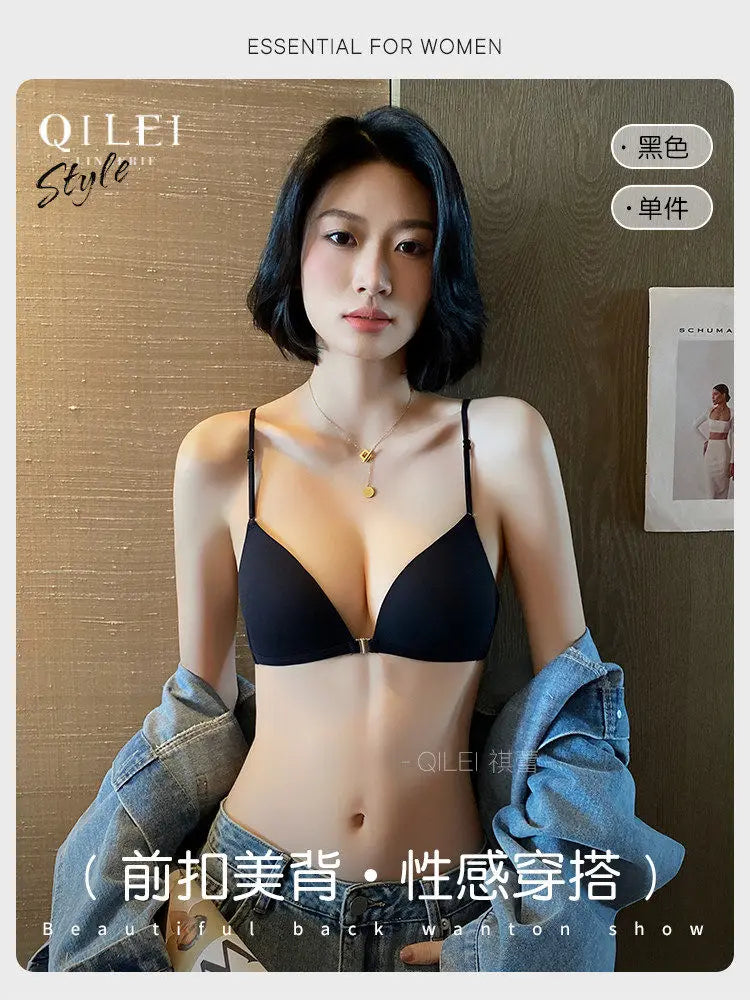 Front Closure Bras for Small Bust Women Deep V Plunge French Triangle Cup Seamless Thin Straps