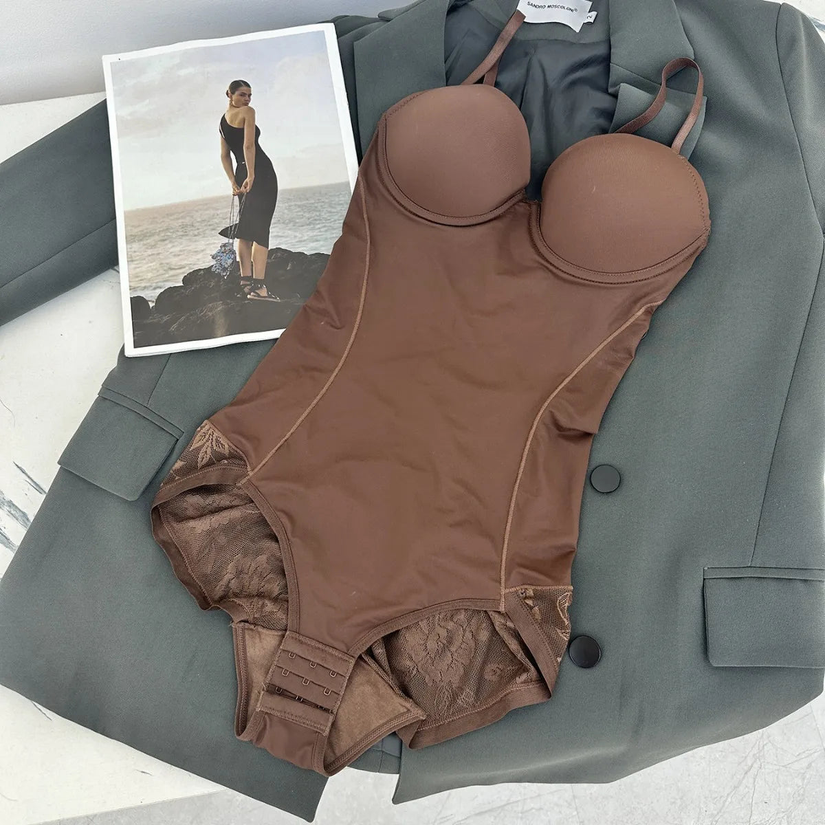 Enhanced Version Postpartum Bodysuit with Bra Lace Seamless Shapewear Full Coverage Control Underbust Bodysuit for Women