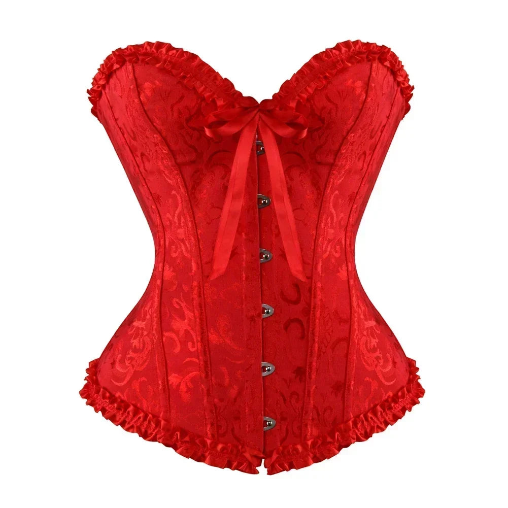 Women Sexy Overbust Corset Korset Basques Floral Lace Top Bustier Jacquard Lingerie Corselet