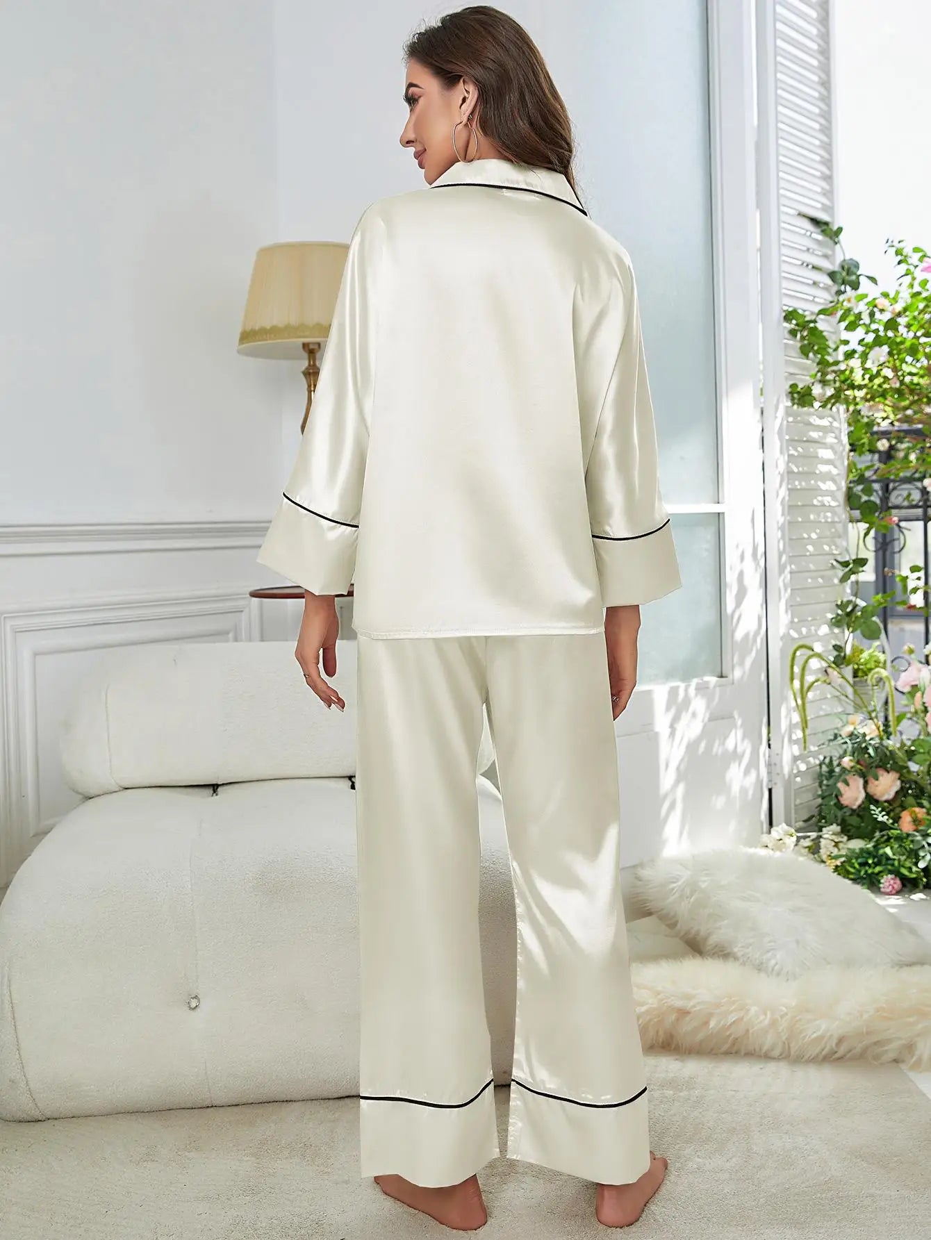 Women's Pajama Set Sleepwear Suit Loungewear Pj Set Satin Long Sleeve Tops With Pants 2 Pieces Pjs Pajamas for Women Pyjama